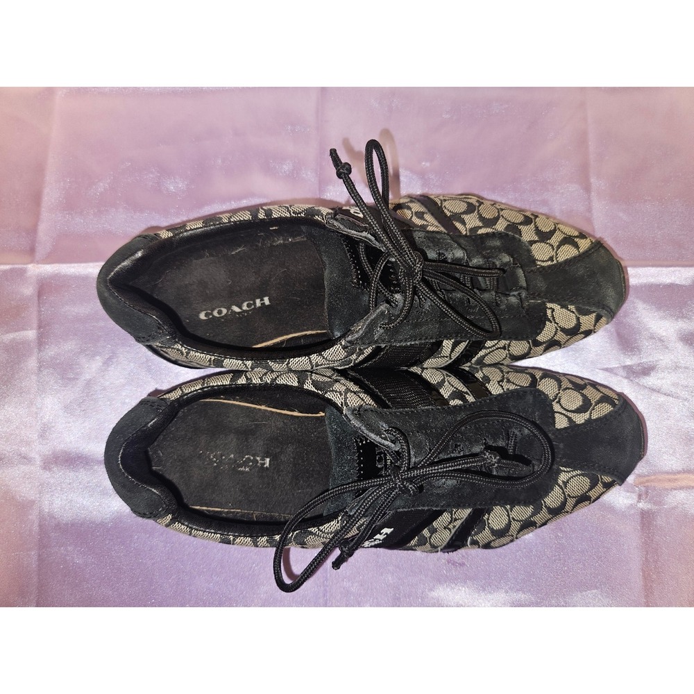 Coach Signature Remonna Monogram Black Suede Patent Leather Low Top Sneakers 7B - Picture 5 of 11